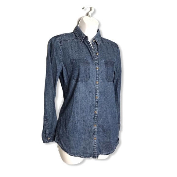 BP | Button Down Denim Long Sleeve Top Jean Shirt - Picture 5 of 11